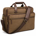 Laptoptasche aus Canvas mit Lederakzenten, Braun