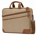 Beige Laptoptasche mit braunen Details und Schulterriemen