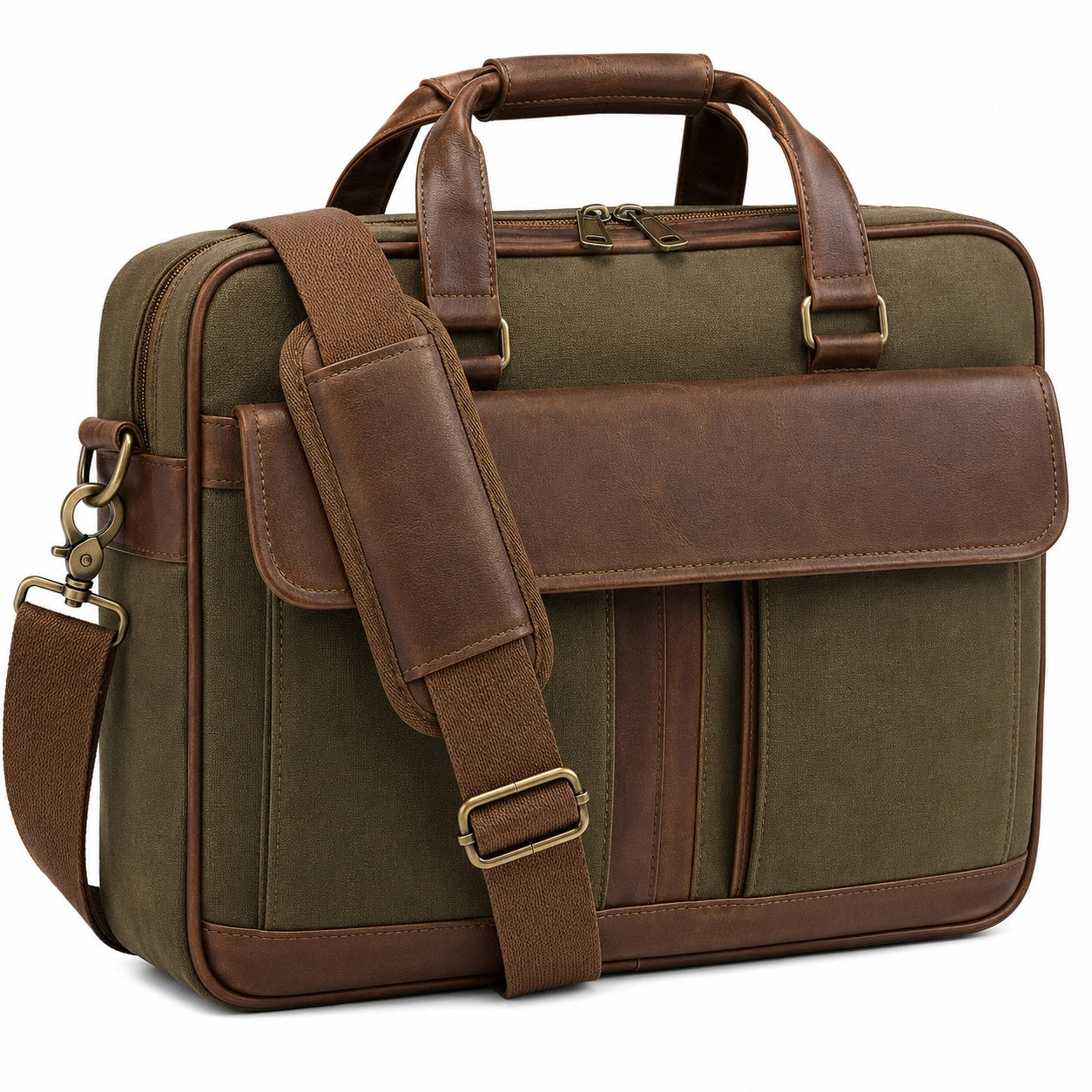 Umhängetasche Braun/Olive mit Laptopfach