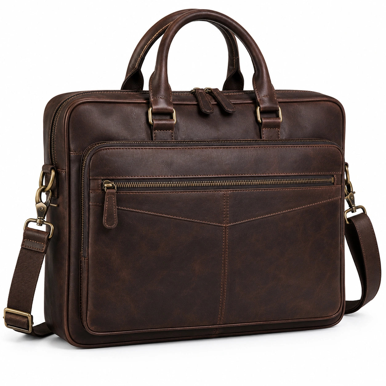 Elegante braune Lederaktentasche mit verstellbarem Schulterriemen