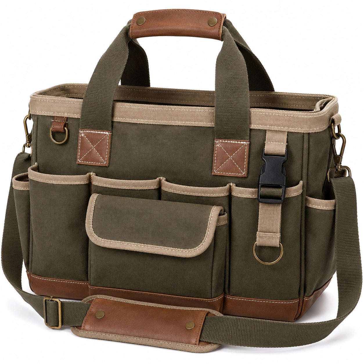 Canvas Werkzeugtasche mit verstellbarem Schultergurt in Oliv/Braun