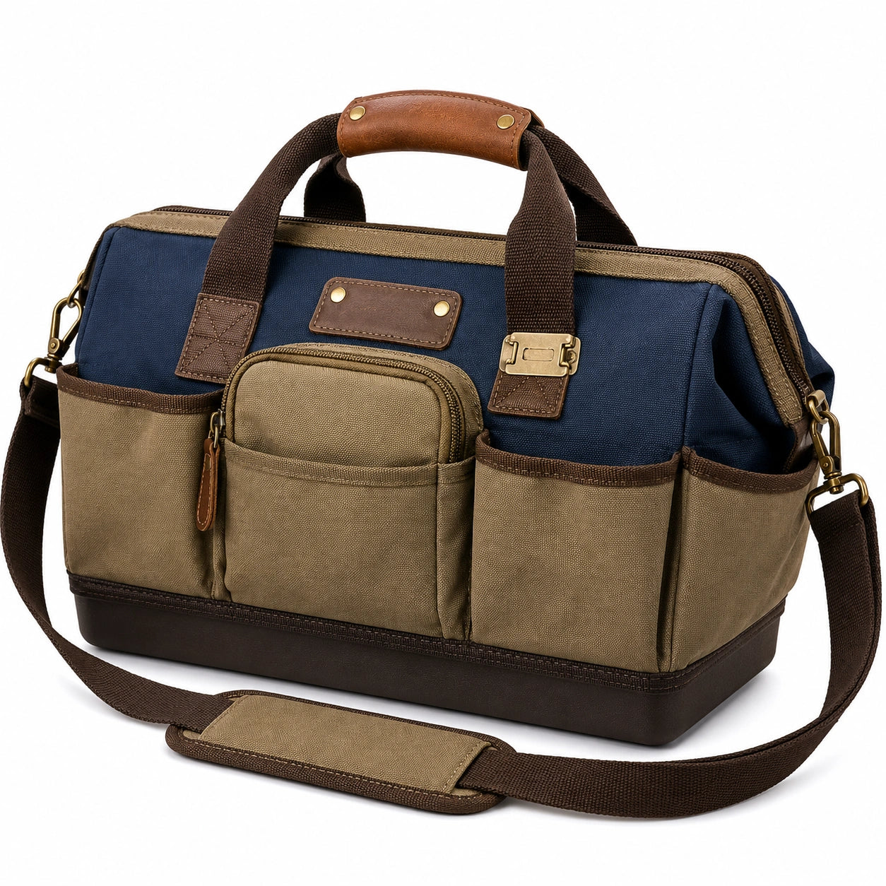Robuste Canvas Werkzeugtasche Dunkelblau/Khaki mit Verstellbarem Schultergurt
