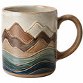Keramiktasse mit Berg- und Wellenmuster, Braun/Grün, 350ml