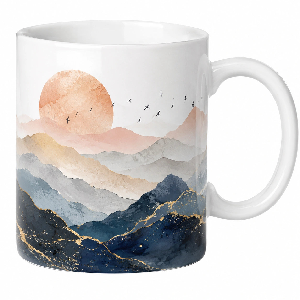 Keramiktasse mit Landschaftsmotiv in Weiß/Bunt 350ml