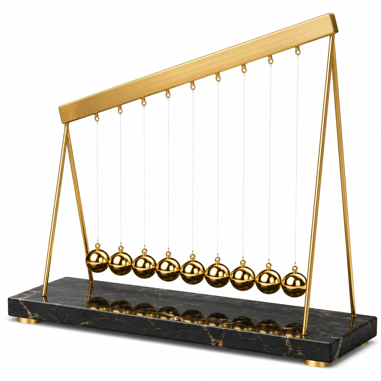 Goldenes Newton Pendel Skulptur mit 9 Kugeln
