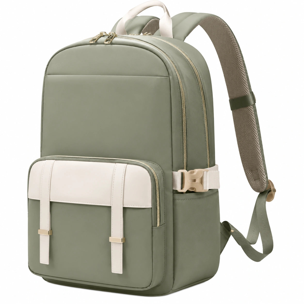 Laptop-Rucksack 15 Zoll Wasserdicht Olivgrün/Weiß