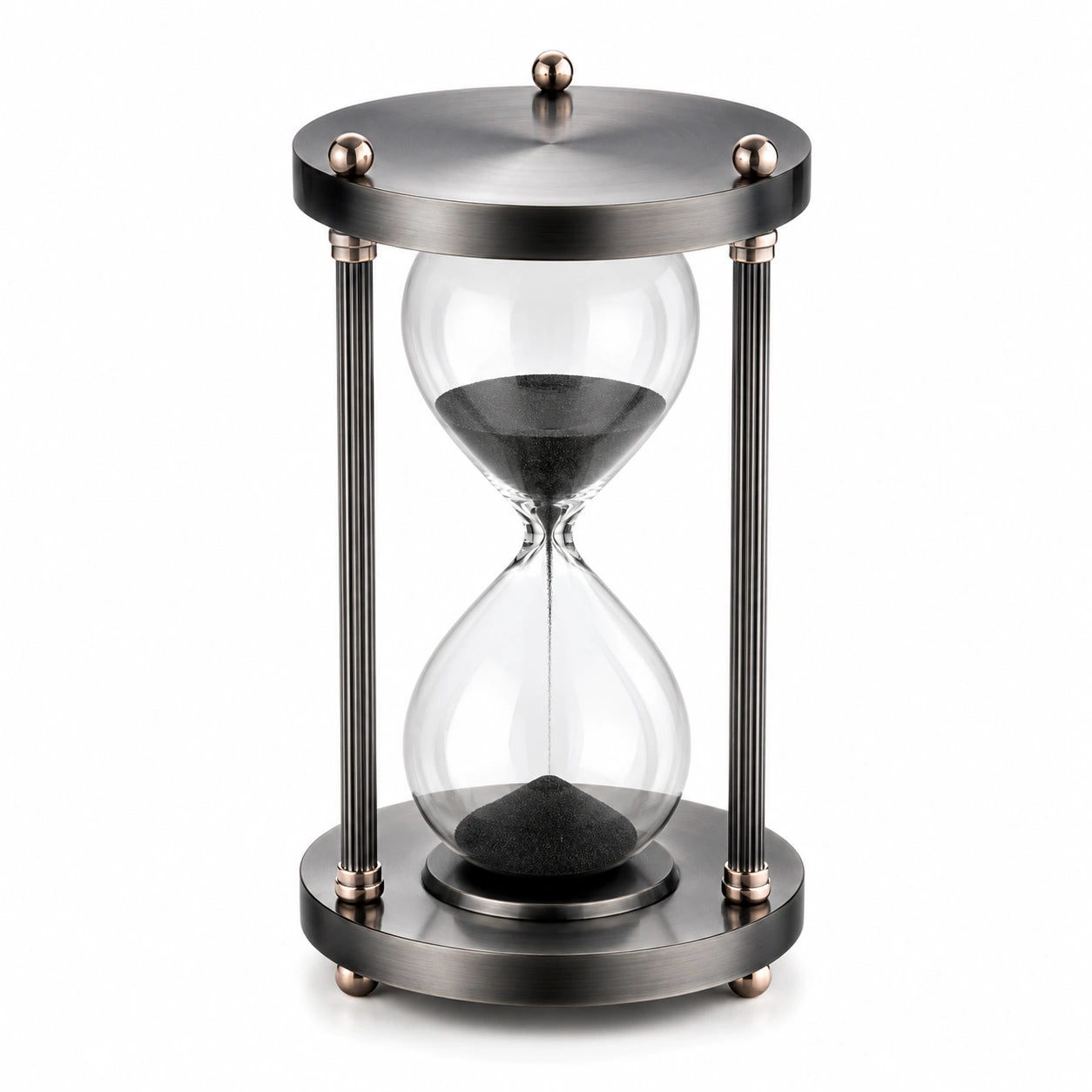 30-Minuten-Sanduhr mit schwarzem Sand und Metallrahmen