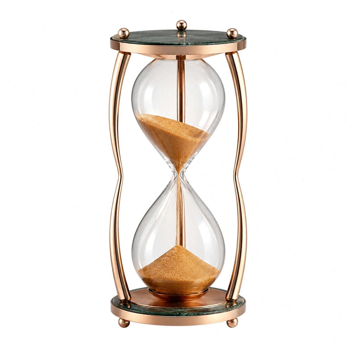 Handgefertigte Sanduhr aus Glas mit Rahmen in Rosegold – 60 Minuten