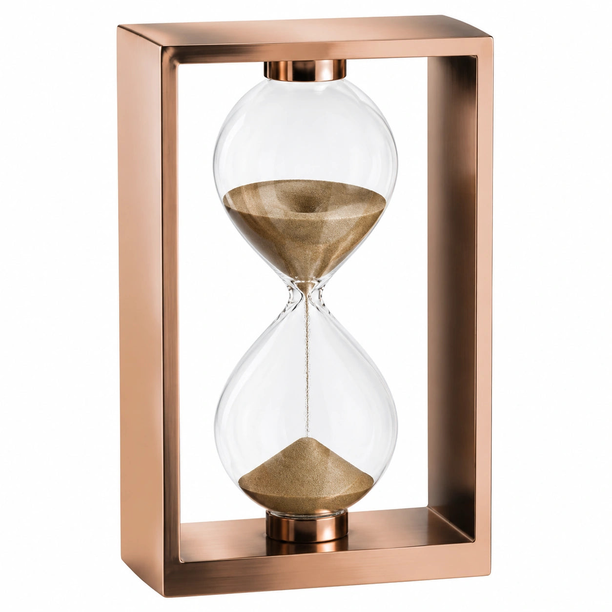 Elegante Sanduhr mit Metallrahmen in Kupfer, 60 Minuten