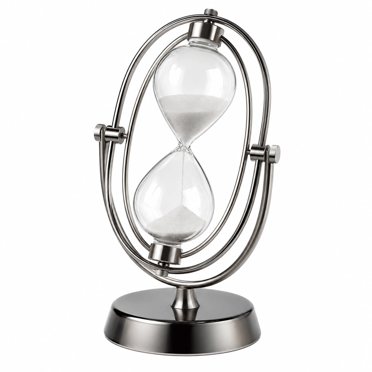Silberne Sanduhr mit Metallrahmen, 60 Minuten