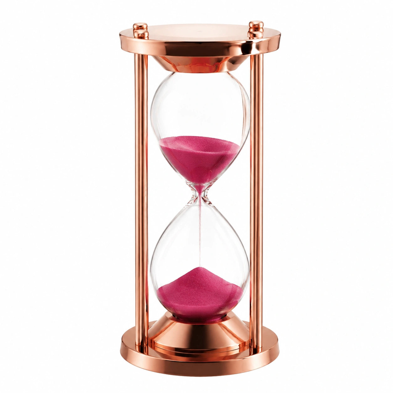 Sanduhr mit Kupferrahmen und rosa Sand, 30 Minuten