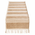 Handgewebter Jute-Tischläufer Beige Weiß mit Fransen 180x40cm
