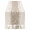 Tischläufer mit geometrischem Muster und Fransen in Beige und Weiß