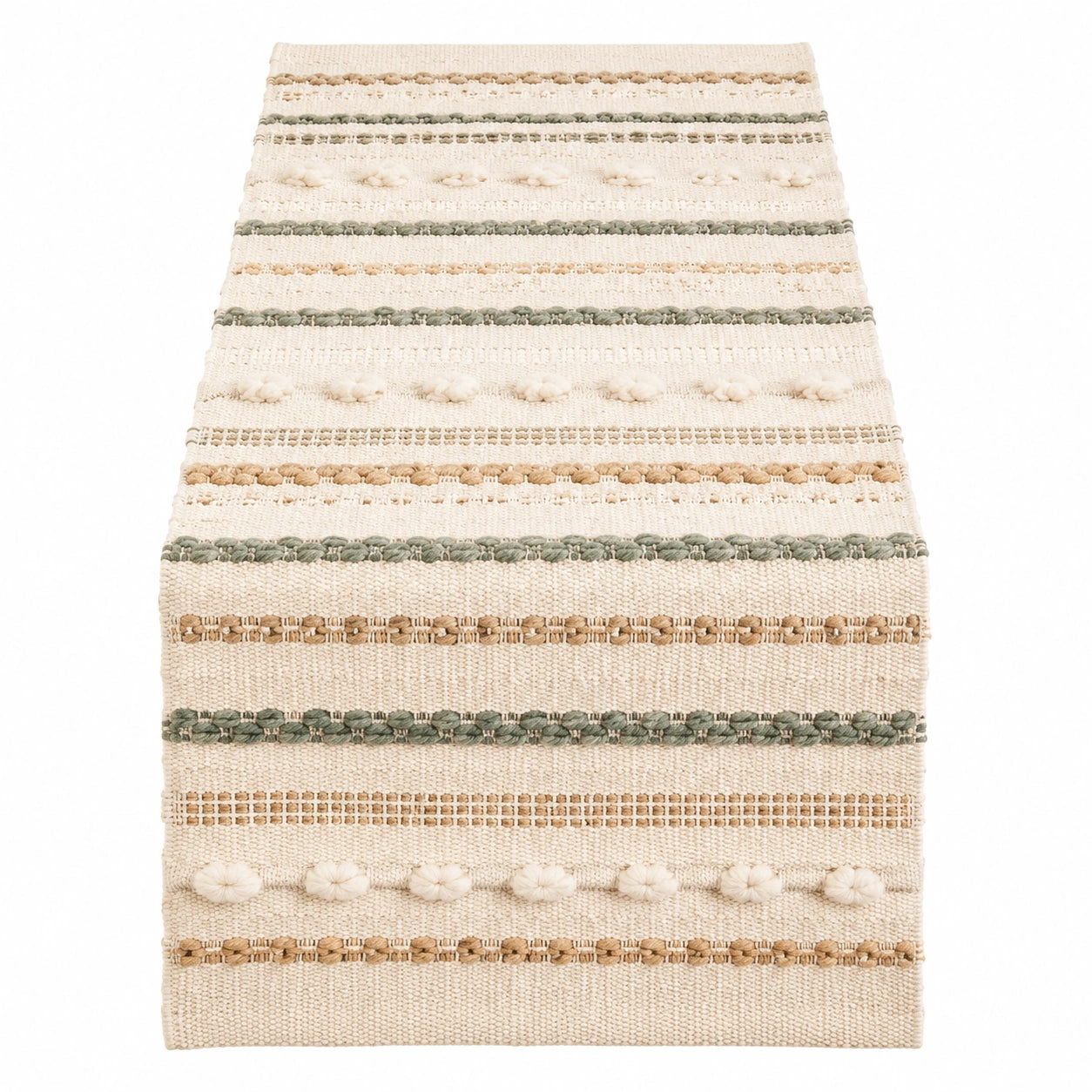 Tischläufer Beige/Grün mit Strukturmuster 180x35cm