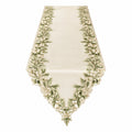Eleganter Tischläufer mit Blumenstickerei in Beige und Grün