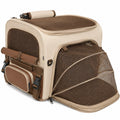 Faltbare atmungsaktive Haustiertasche Beige/Braun mit Seitentaschen