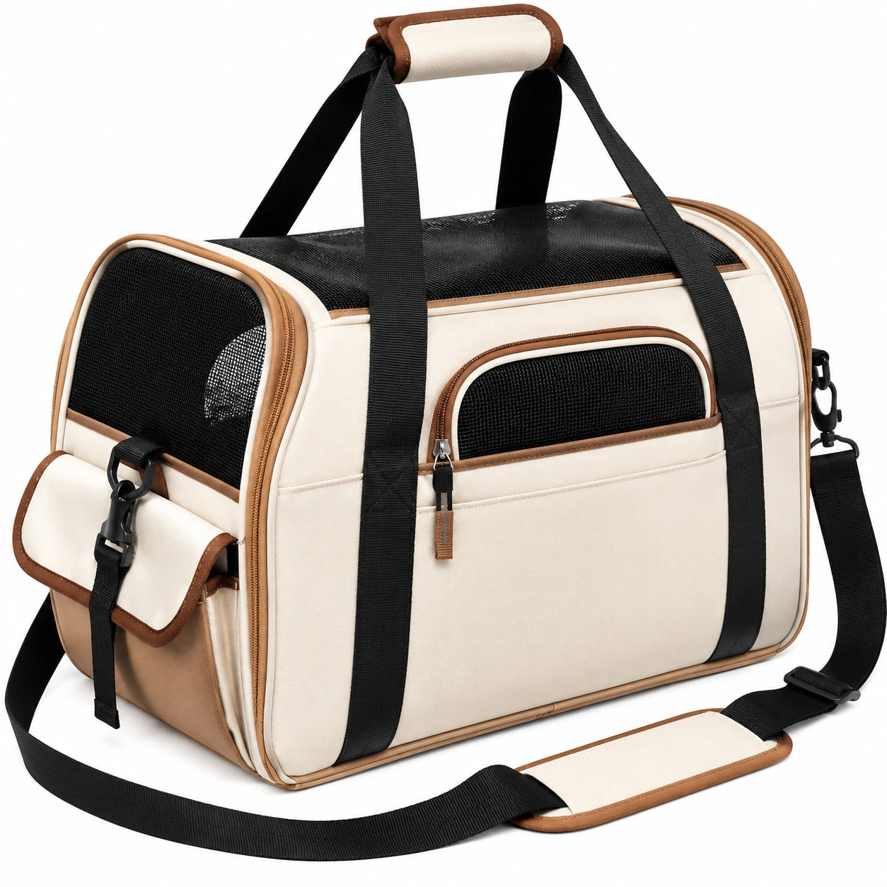 Beige/Schwarz Tragbare Haustiertragetasche für Kleine Haustiere