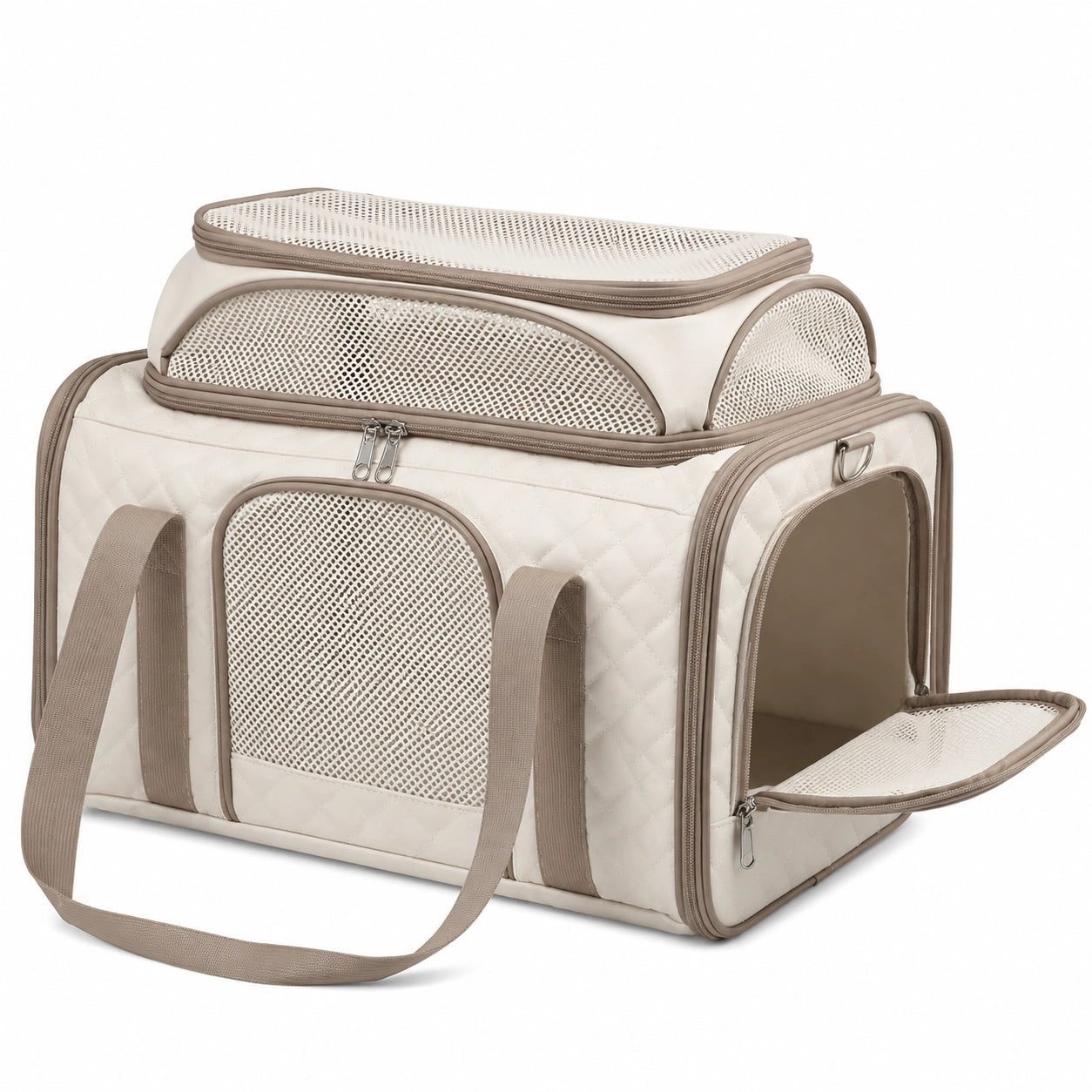 Faltbare Haustiertragetasche Beige mit Netzfenstern