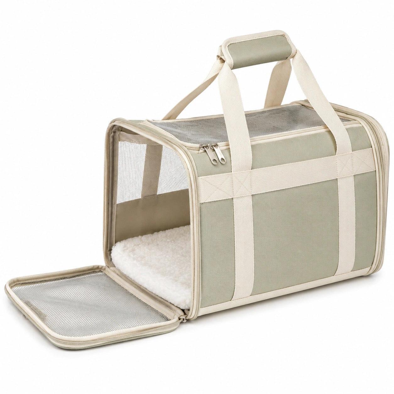 Haustier-Tragetasche mit Netzfenstern und Abnehmbarer Matte, Beige