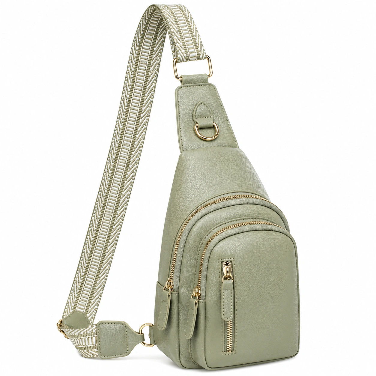 Unisex Schultertasche mit Reißverschluss in Salbeigrün